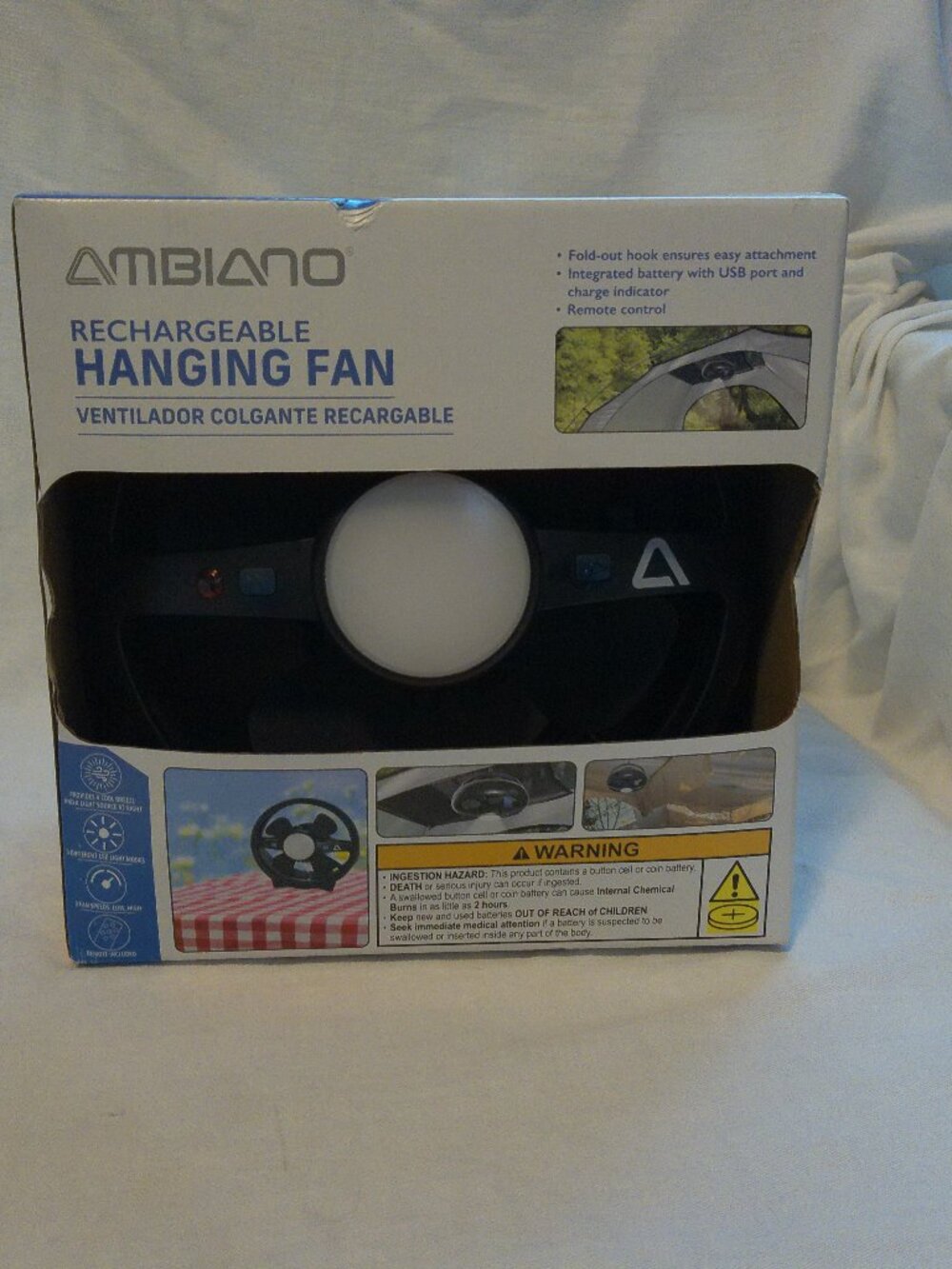 Ambiano Rechargeable Hanging Fan NEW